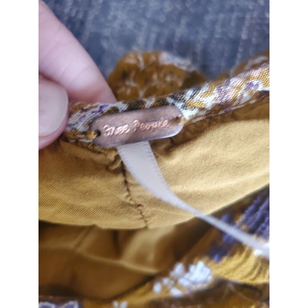 Free People Lucky Loosey Floral Print Mini Dress XSmall Mustard Long Sleeve EUC - Picture 4 of 5